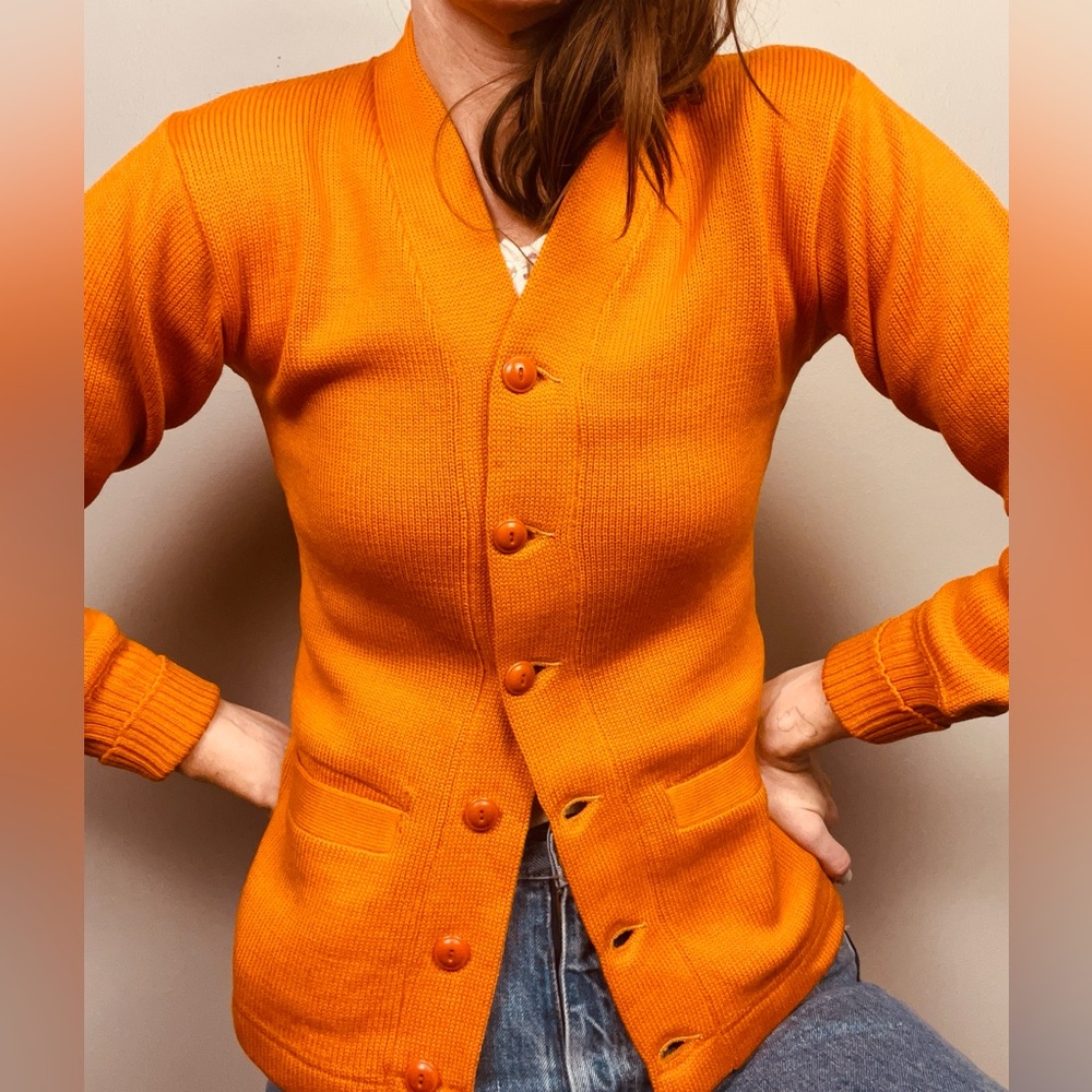 Vintage Campus Orange Wool Letterman Cardigan Sweater – Collegiate Style - (S/M)